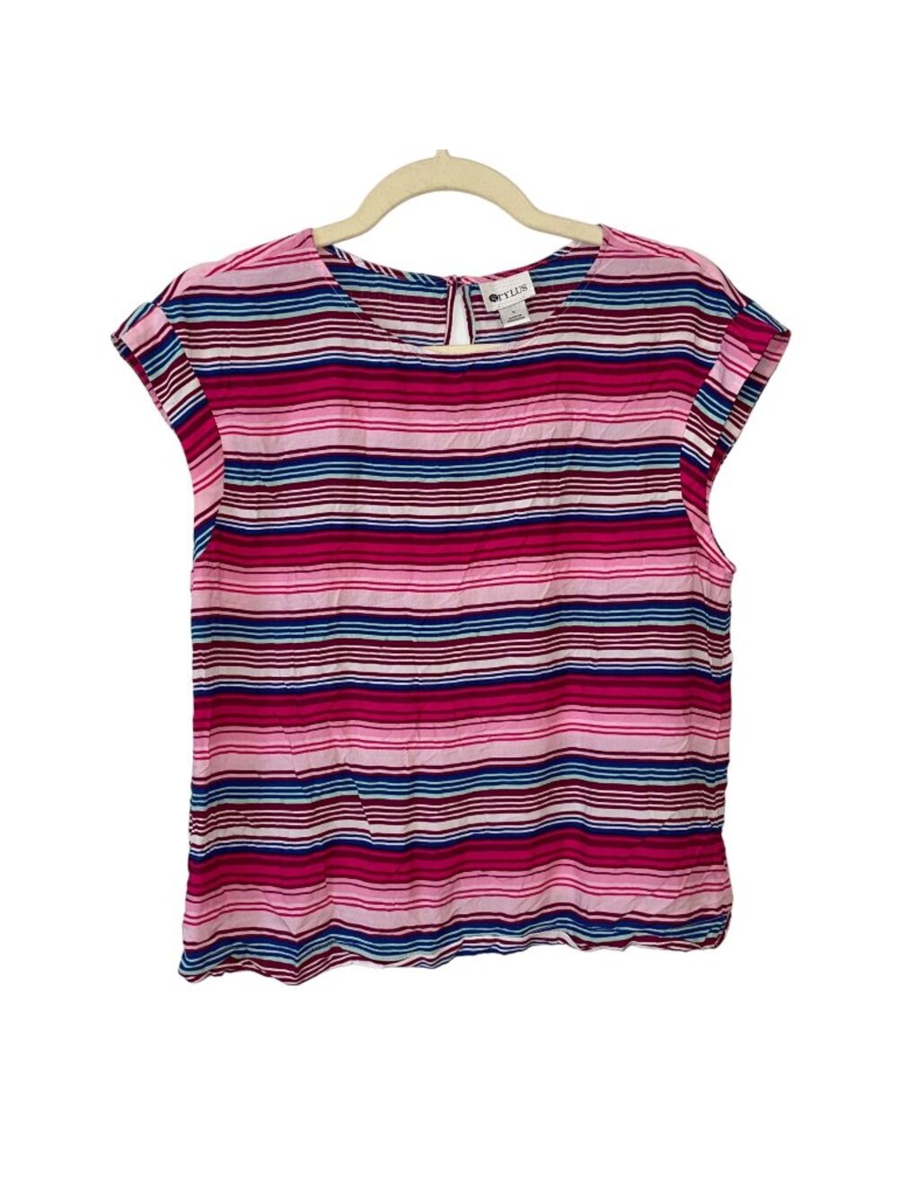 Stylus Women's Striped Short Sleeve Top S Pink/Blue/White